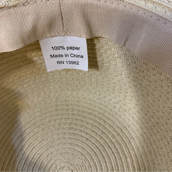 Large Brim 100% Paper Creme Hat One Size - Picture 9 of 10